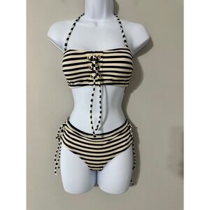 J Crew Striped Lace Up Bikini Swimsuit Set High Waisted Bottoms Size S